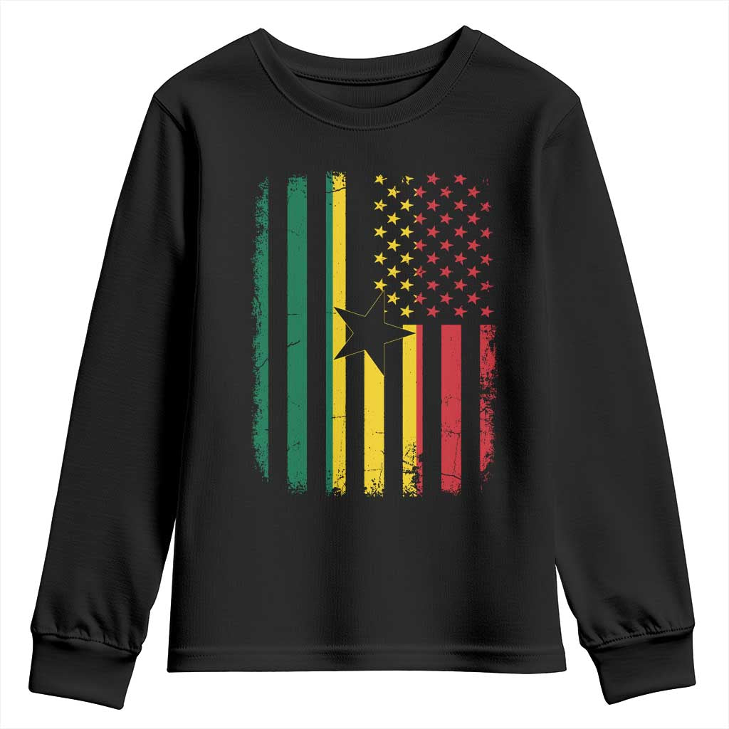 Ghana American Flag Youth Sweatshirt Vintage Ghanaian Pride Heritage Graphic for Ghanaian Americans TS10 Black Print Your Wear