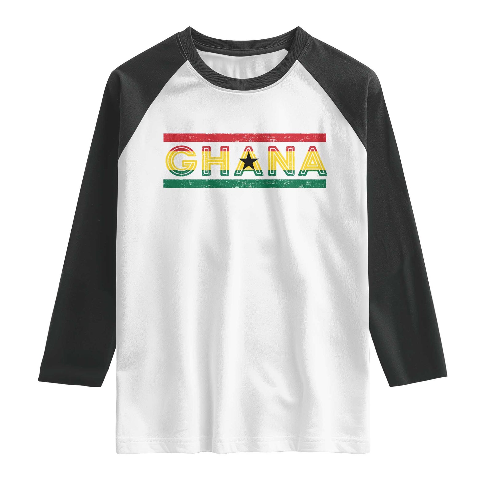 Retro Ghana Flag Raglan Shirt Vintage Ghanaian Pride Ghanese Roots Heritage Graphic TS10 White Black Print Your Wear