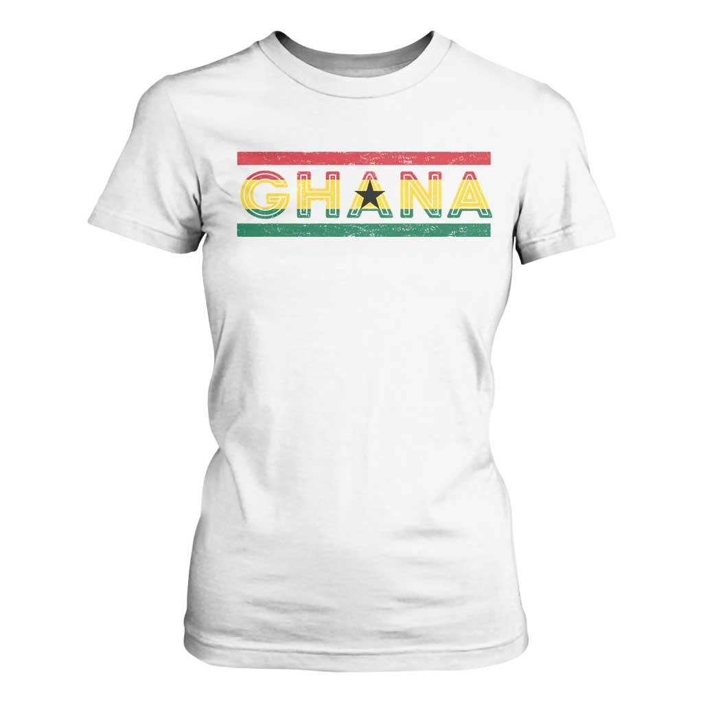 Retro Ghana Flag T Shirt For Women Vintage Ghanaian Pride Ghanese Roots Heritage Graphic