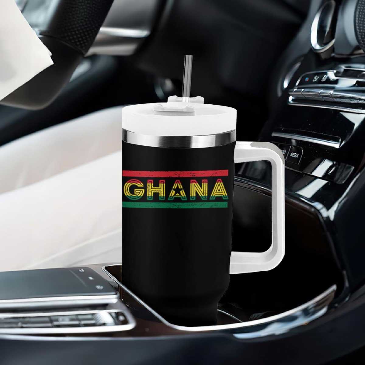 Retro Ghana Flag Tumbler With Handle Vintage Ghanaian Pride Ghanese Roots Heritage Graphic