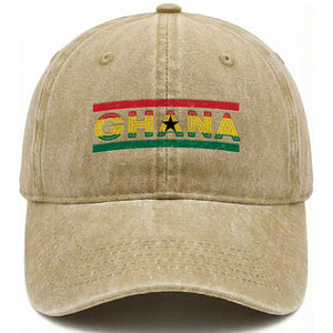 Retro Ghana Flag Washed Cotton Baseball Cap Vintage Ghanaian Pride Ghanese Roots Heritage Graphic