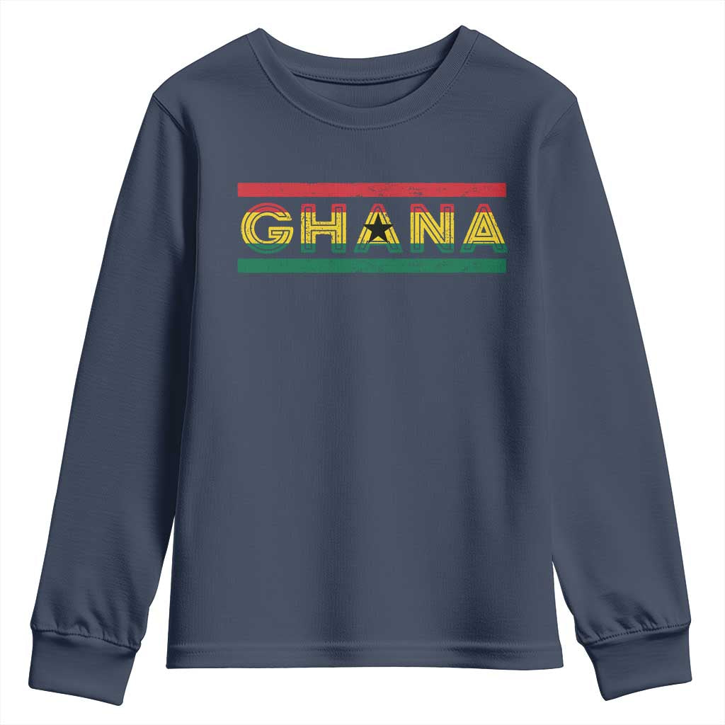 Retro Ghana Flag Youth Sweatshirt Vintage Ghanaian Pride Ghanese Roots Heritage Graphic