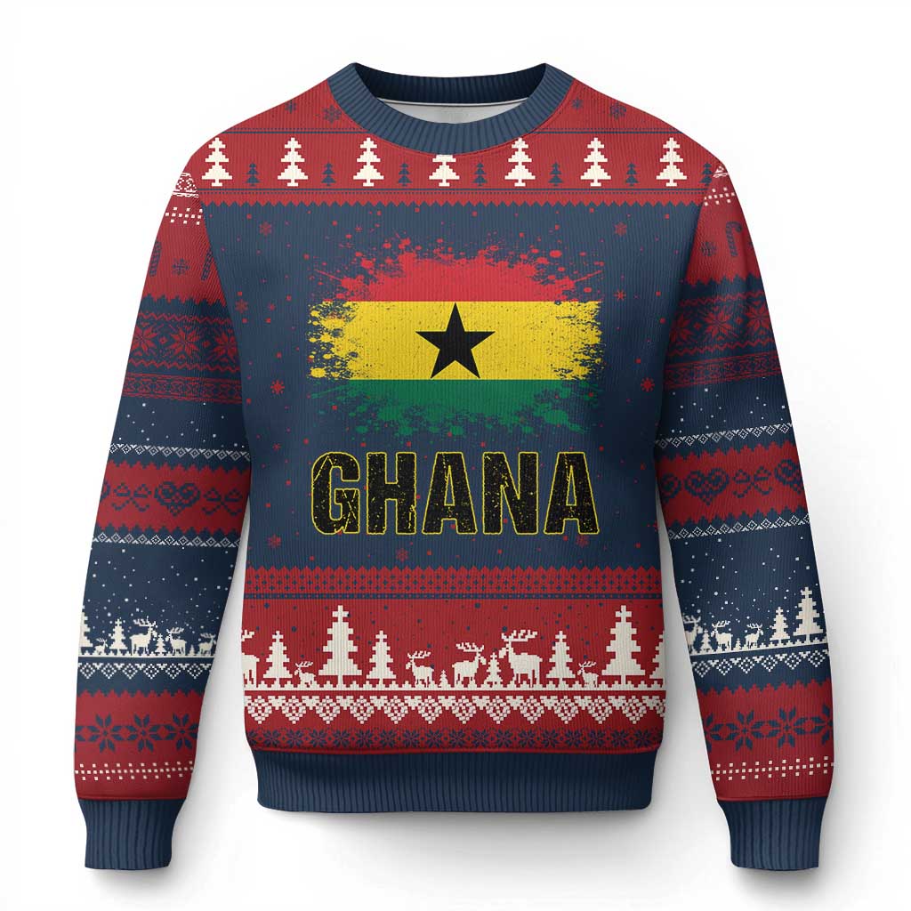 Ghana Ugly Christmas Sweater Retro Vintage Watercolors Sport Ghanaian Flag Proud Ghanaians TS10 Navy Red Print Your Wear