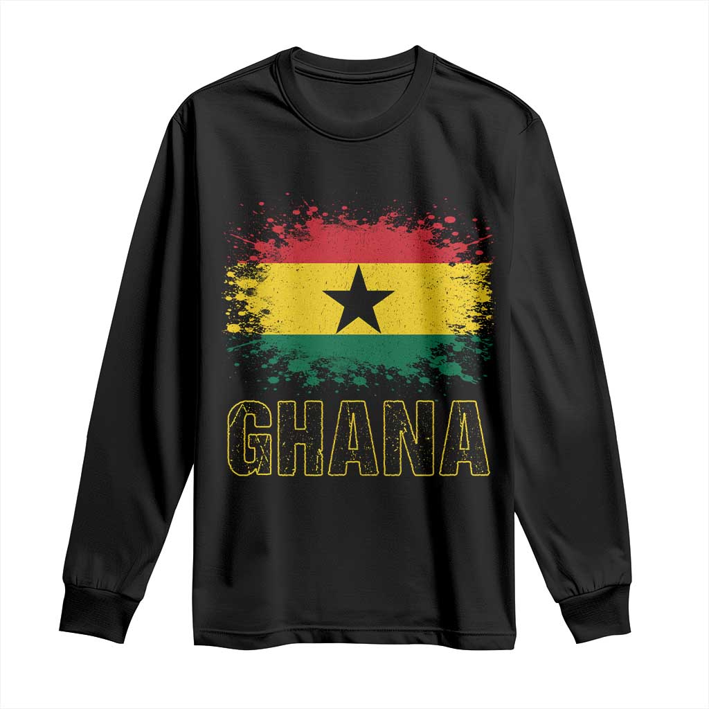 Ghana Long Sleeve Shirt Retro Vintage Watercolors Sport Ghanaian Flag Proud Ghanaians TS10 Black Print Your Wear