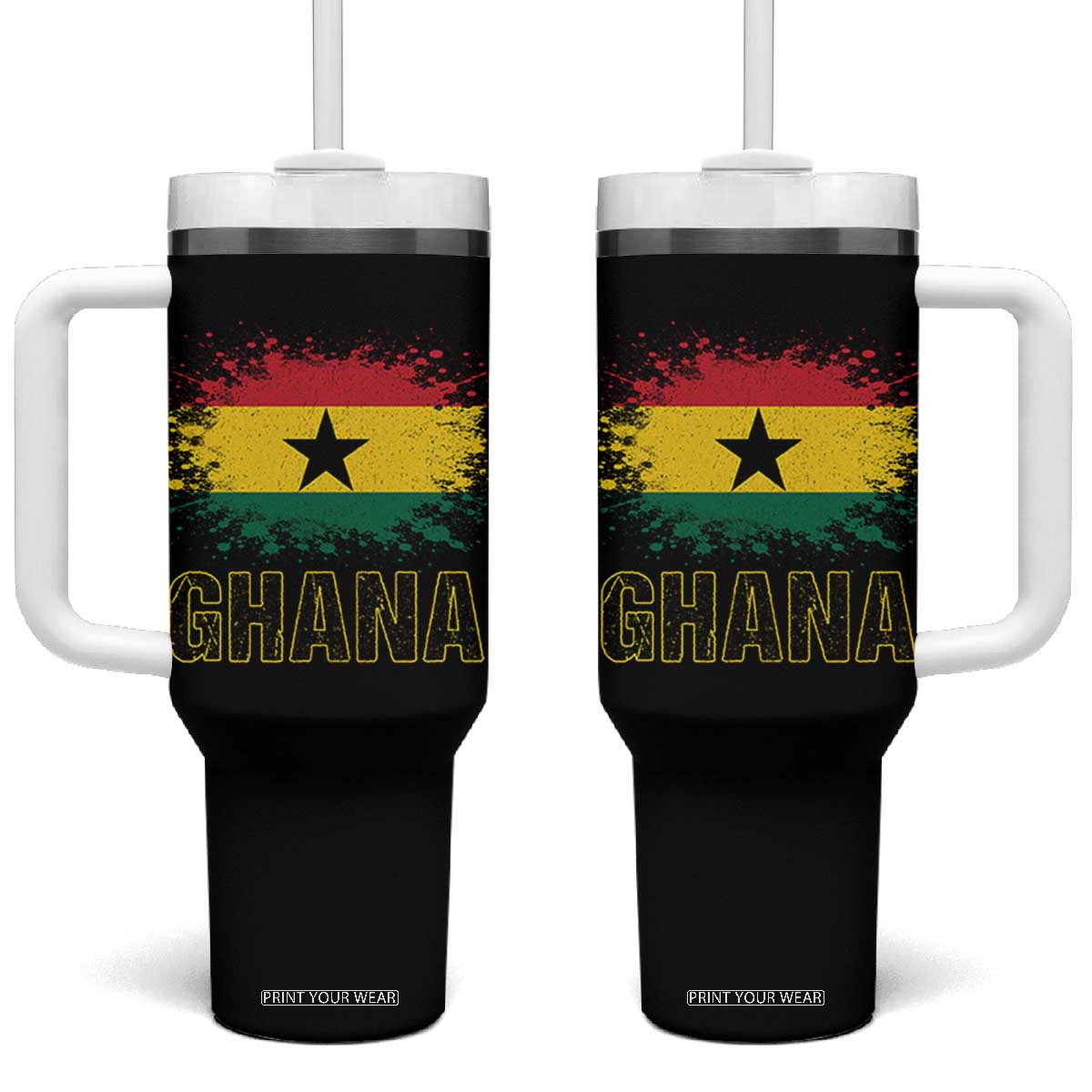 Ghana Tumbler With Handle Retro Vintage Watercolors Sport Ghanaian Flag Proud Ghanaians TS10 One Size: 40 oz Black Print Your Wear