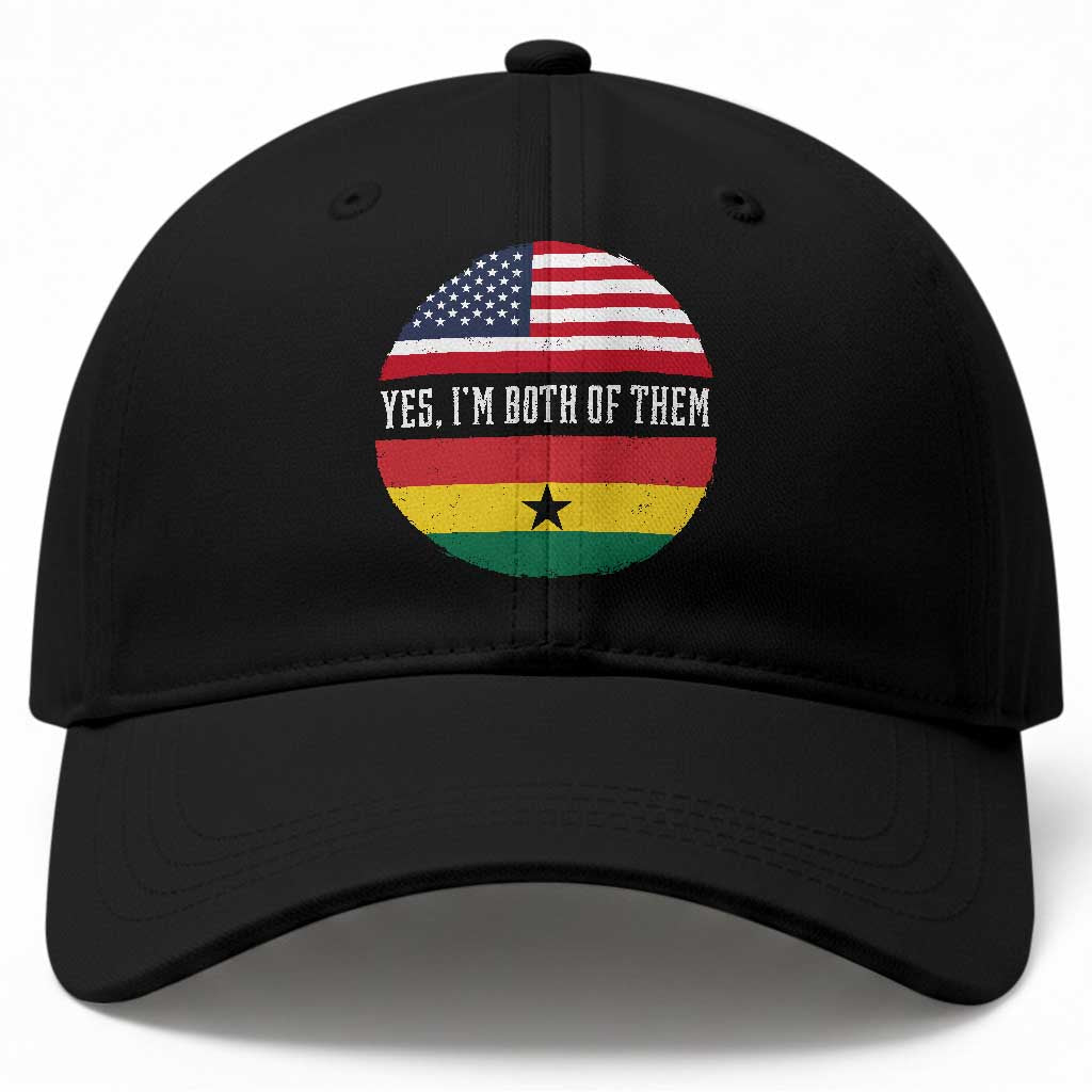 Half American Half Ghanaian Baseball Cap Pride Ghanese Roots USA Flag Ghana Heritage Yes Im Both Of Them