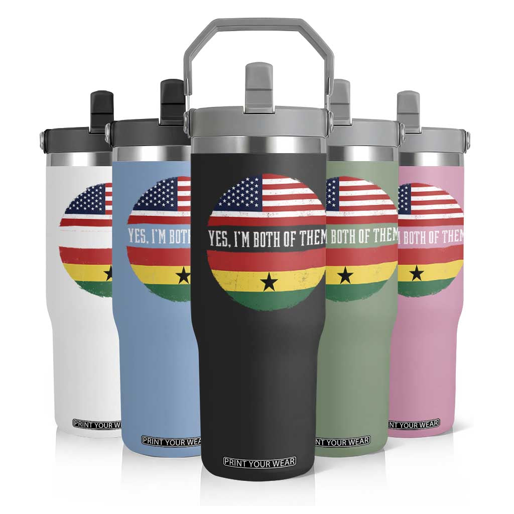Half American Half Ghanaian Flip Straw Tumbler Pride Ghanese Roots USA Flag Ghana Heritage Yes Im Both Of Them