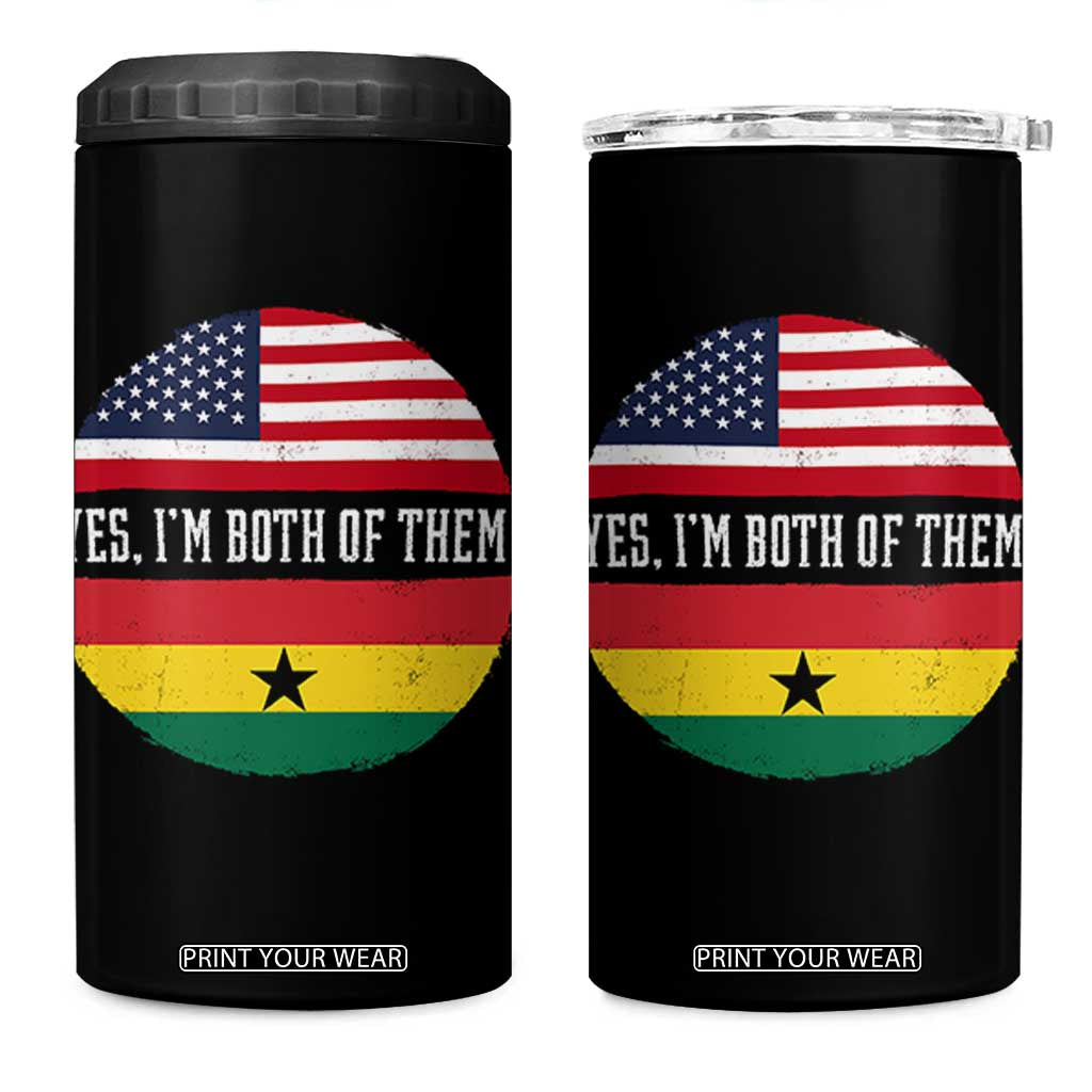 Half American Half Ghanaian 4 in 1 Can Cooler Tumbler Pride Ghanese Roots USA Flag Ghana Heritage Yes Im Both Of Them