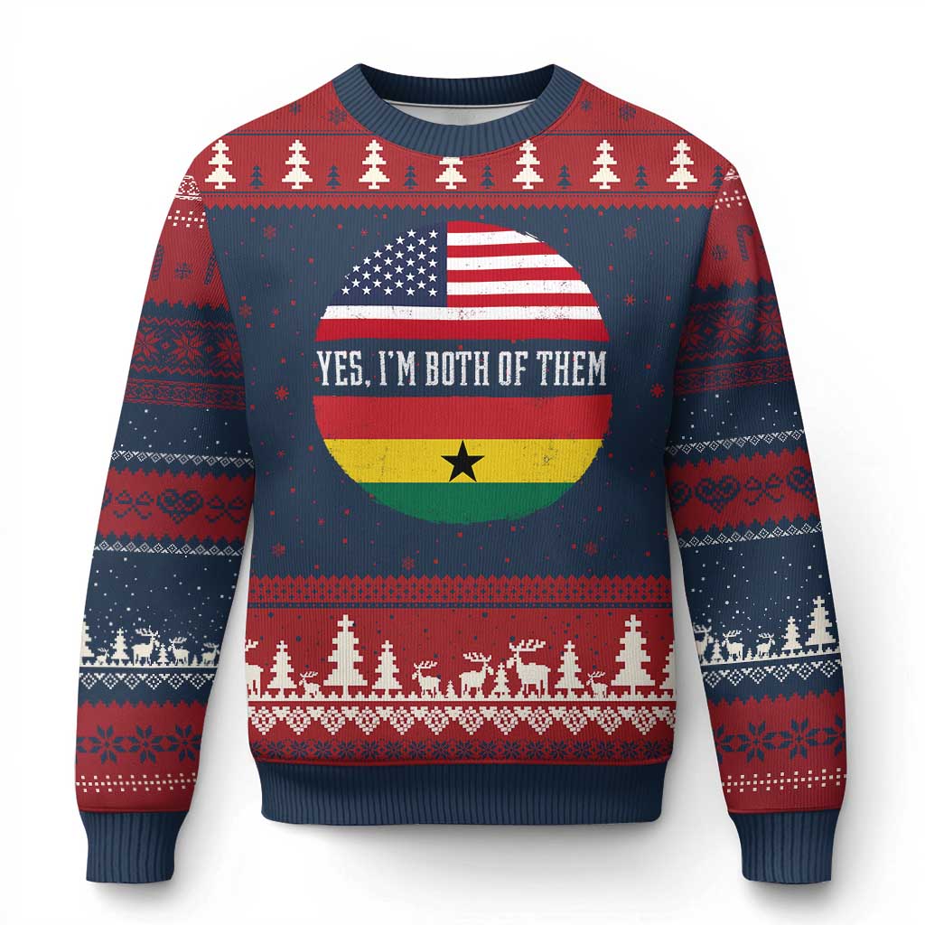 Half American Half Ghanaian Ugly Christmas Sweater Pride Ghanese Roots USA Flag Ghana Heritage Yes Im Both Of Them