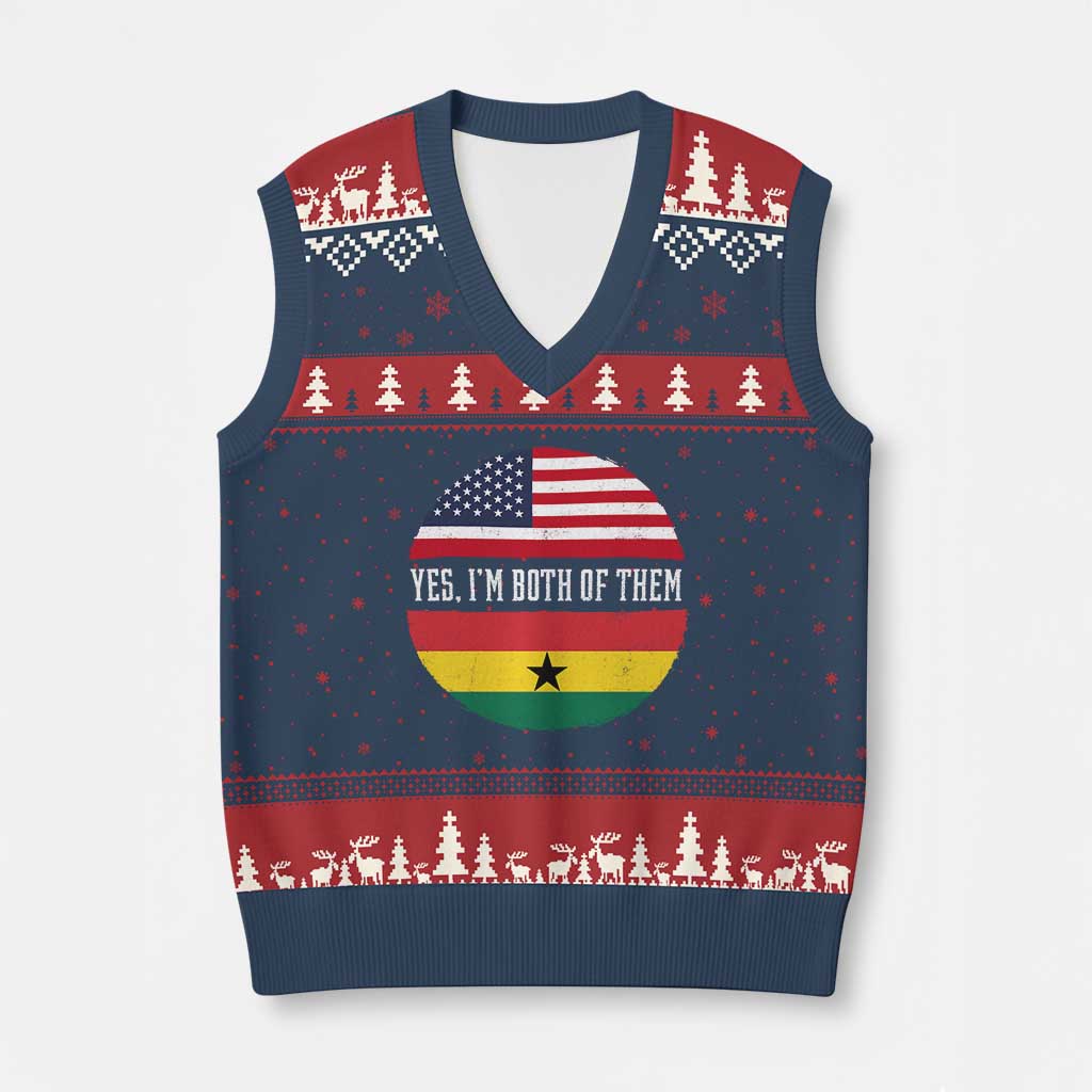 Half American Half Ghanaian V-Neck Knit Sweater Vest Pride Ghanese Roots USA Flag Ghana Heritage Yes Im Both Of Them TS10 Navy Red Print Your Wear