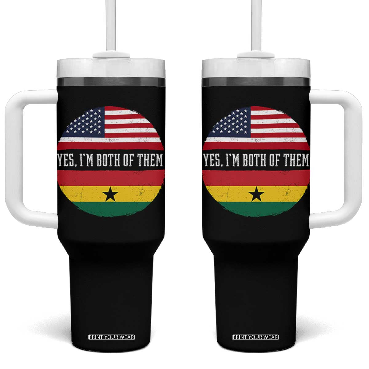 Half American Half Ghanaian Tumbler With Handle Pride Ghanese Roots USA Flag Ghana Heritage Yes Im Both Of Them TS10 One Size: 40 oz Black Print Your Wear