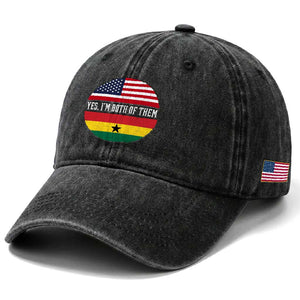 Half American Half Ghanaian Washed Cotton Baseball Cap Pride Ghanese Roots USA Flag Ghana Heritage Yes Im Both Of Them