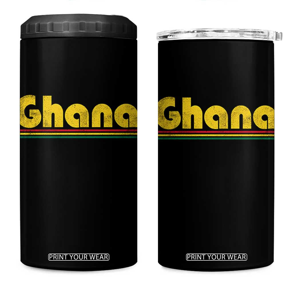 Vintage Ghana 4 in 1 Can Cooler Tumbler Retro Stripe Flag Pride Ghanaian Heritage African Roots