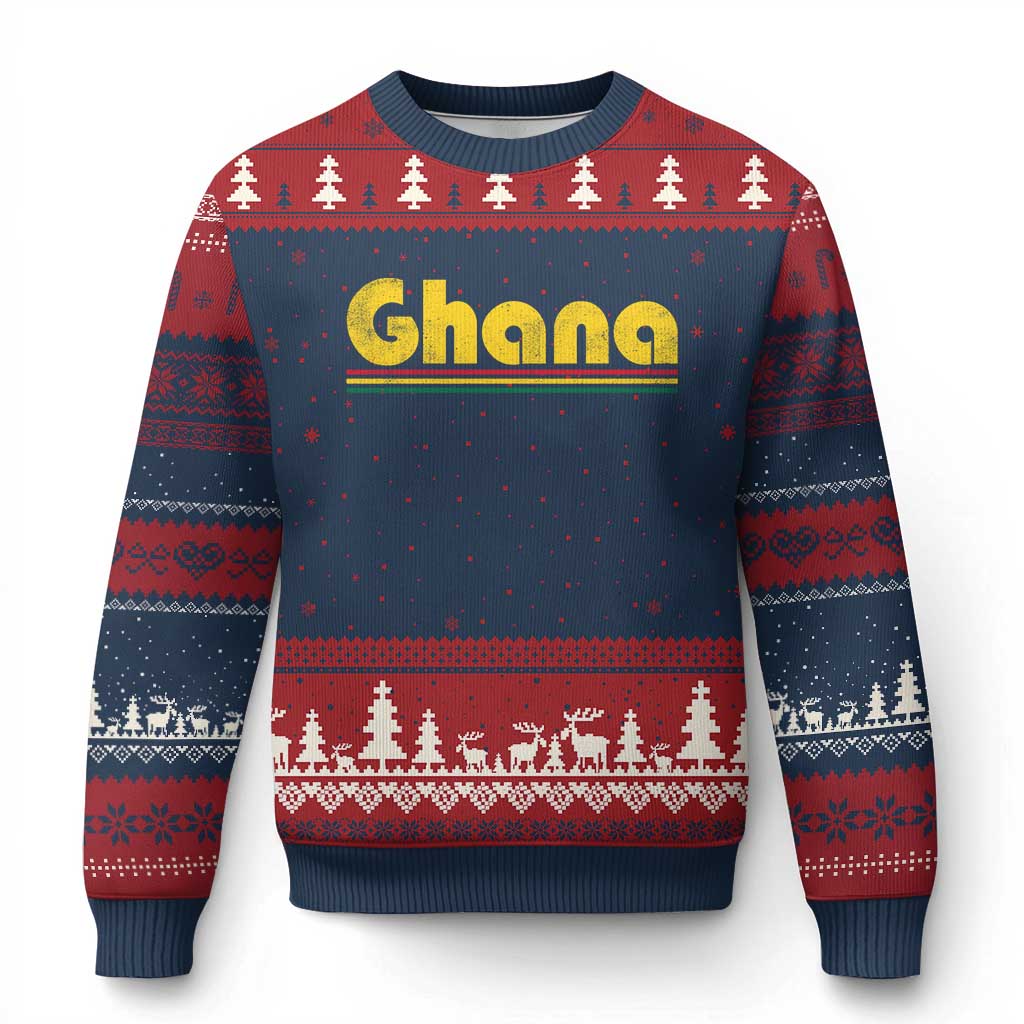 Vintage Ghana Ugly Christmas Sweater Retro Stripe Flag Pride Ghanaian Heritage African Roots TS10 Navy Red Print Your Wear