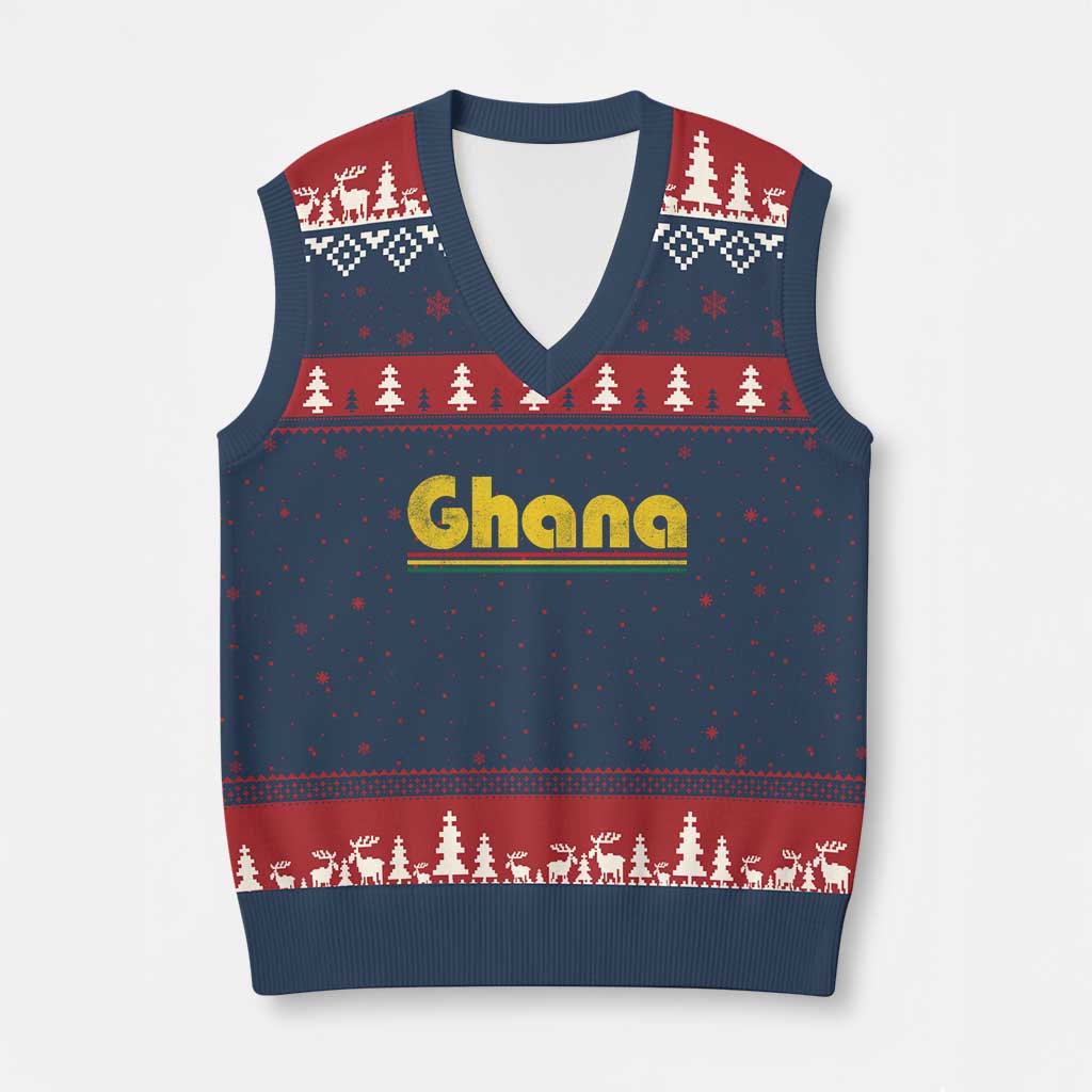Vintage Ghana V-Neck Knit Sweater Vest Retro Stripe Flag Pride Ghanaian Heritage African Roots