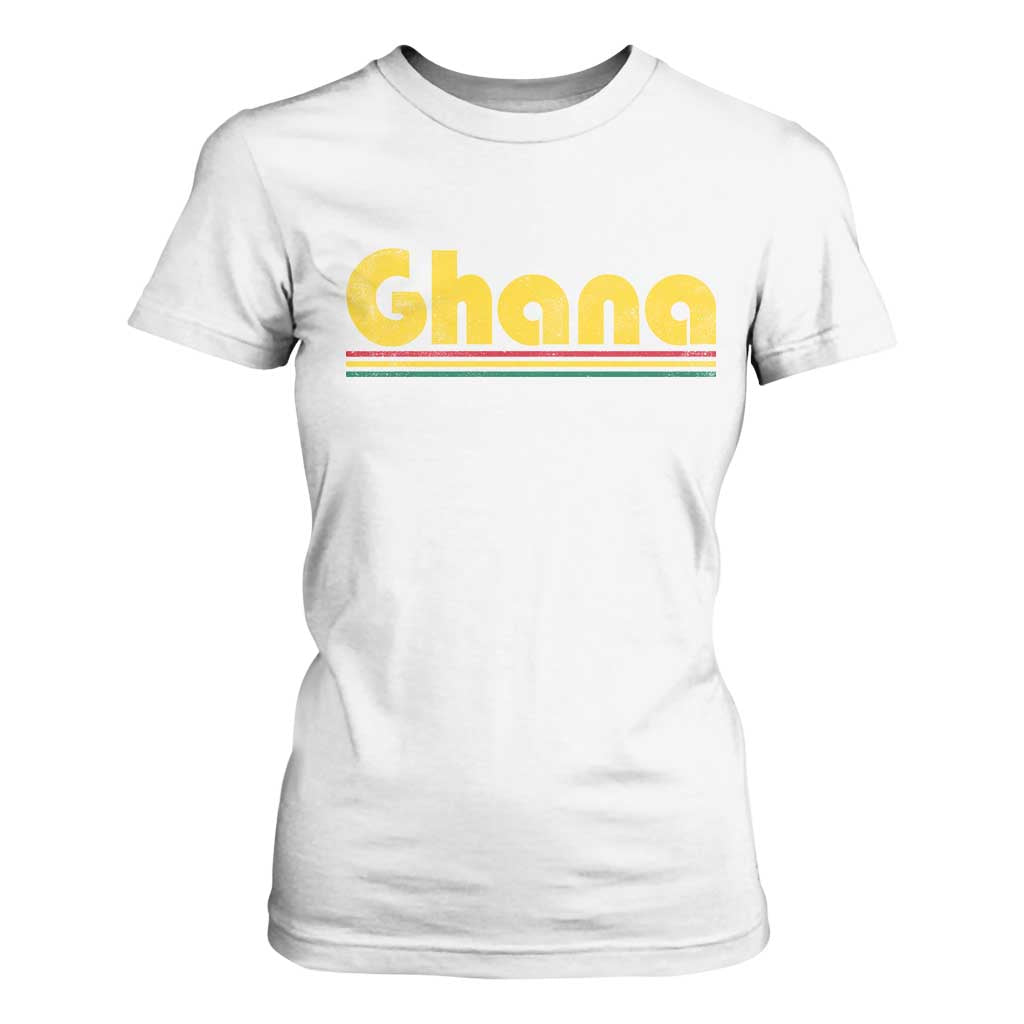 Vintage Ghana T Shirt For Women Retro Stripe Flag Pride Ghanaian Heritage African Roots