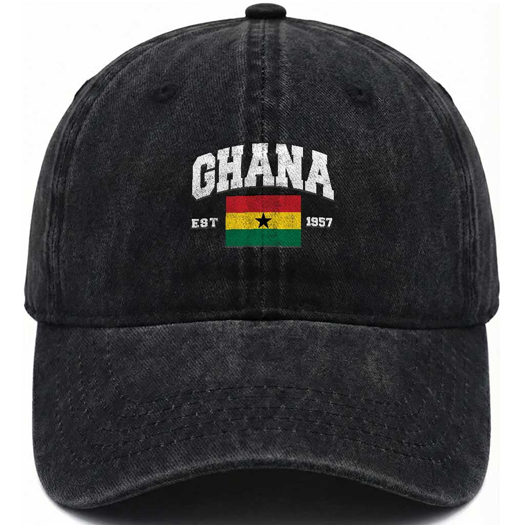 Ghana Est 1957 Ghanaian Flag Independence Day Washed Cotton Baseball Cap Ghanaian Heritage Pride