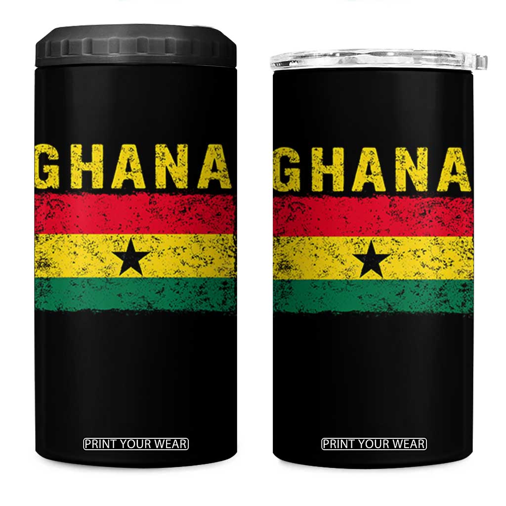 Vintage Ghana Flag Distressed Design 4 in 1 Can Cooler Tumbler Proud Ghanaian Heritage African Pride