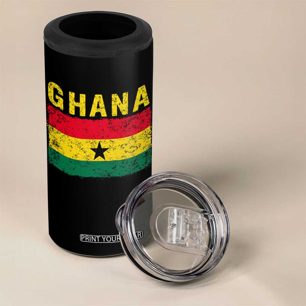 Vintage Ghana Flag Distressed Design 4 in 1 Can Cooler Tumbler Proud Ghanaian Heritage African Pride
