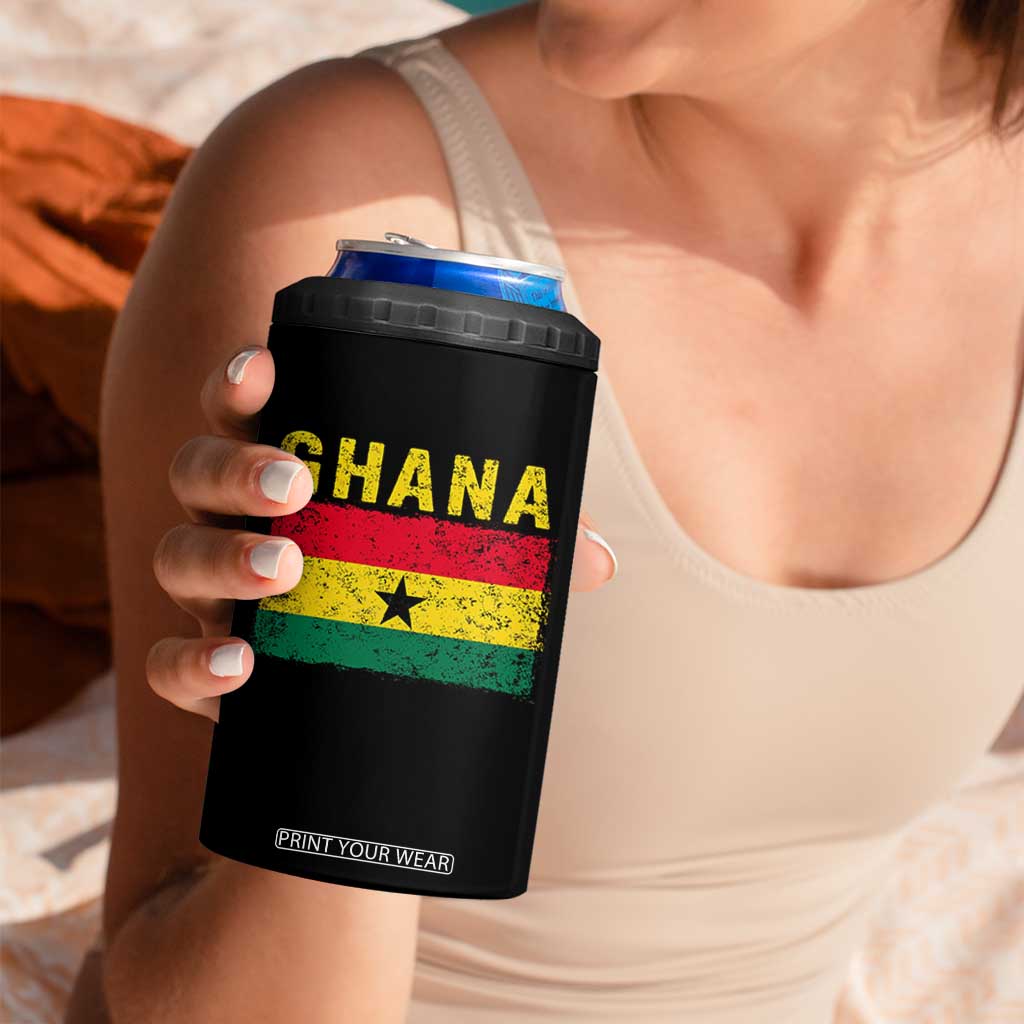 Vintage Ghana Flag Distressed Design 4 in 1 Can Cooler Tumbler Proud Ghanaian Heritage African Pride