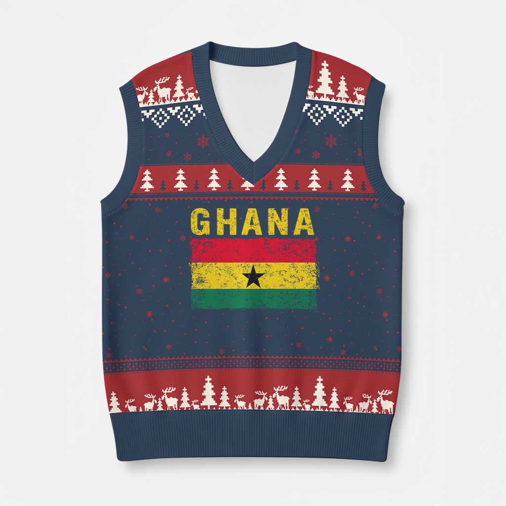 Vintage Ghana Flag Distressed Design V-Neck Knit Sweater Vest Proud Ghanaian Heritage African Pride