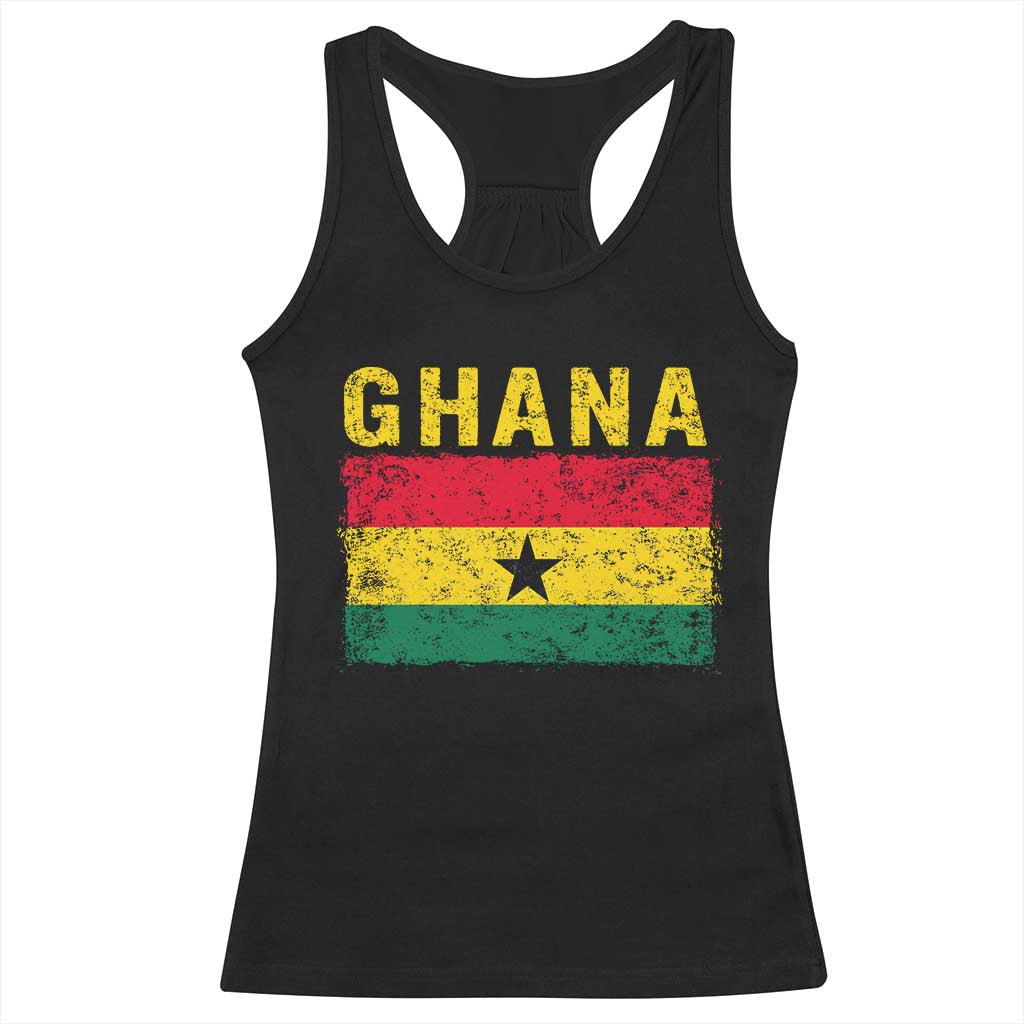 Vintage Ghana Flag Distressed Design Racerback Tank Top Proud Ghanaian Heritage African Pride TS10 Black Print Your Wear