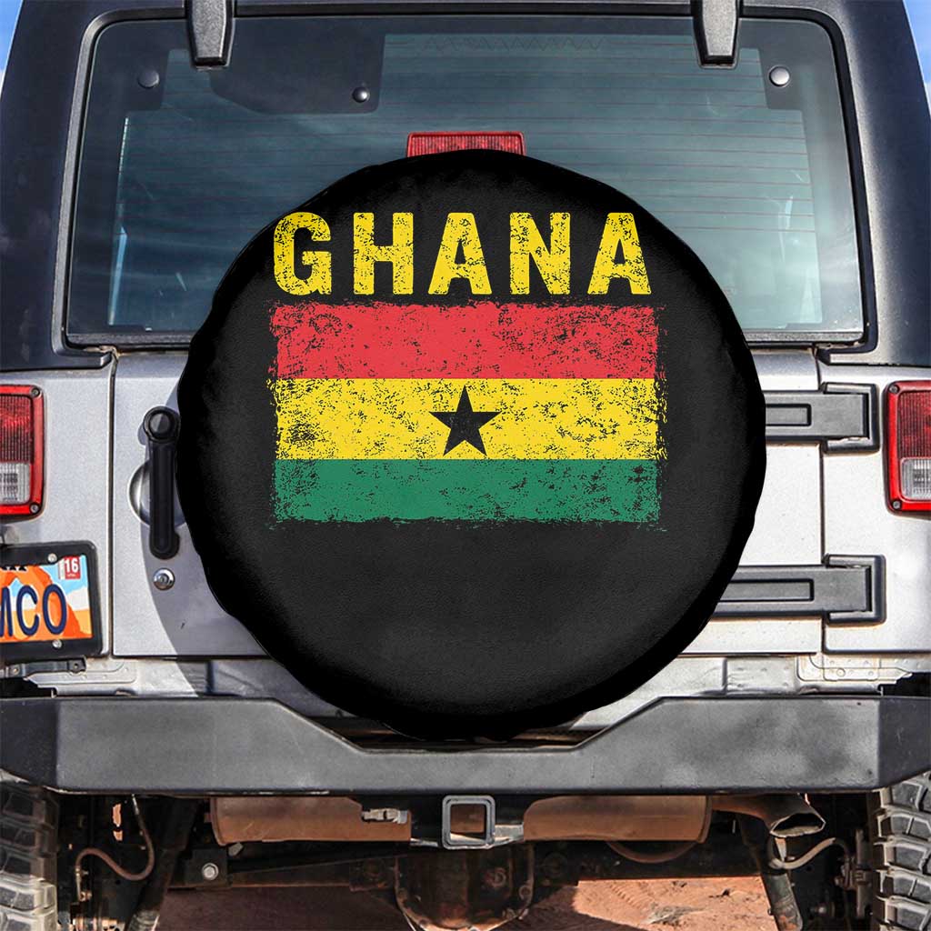 Vintage Ghana Flag Distressed Design Spare Tire Cover Proud Ghanaian Heritage African Pride TS10 No hole Black Print Your Wear