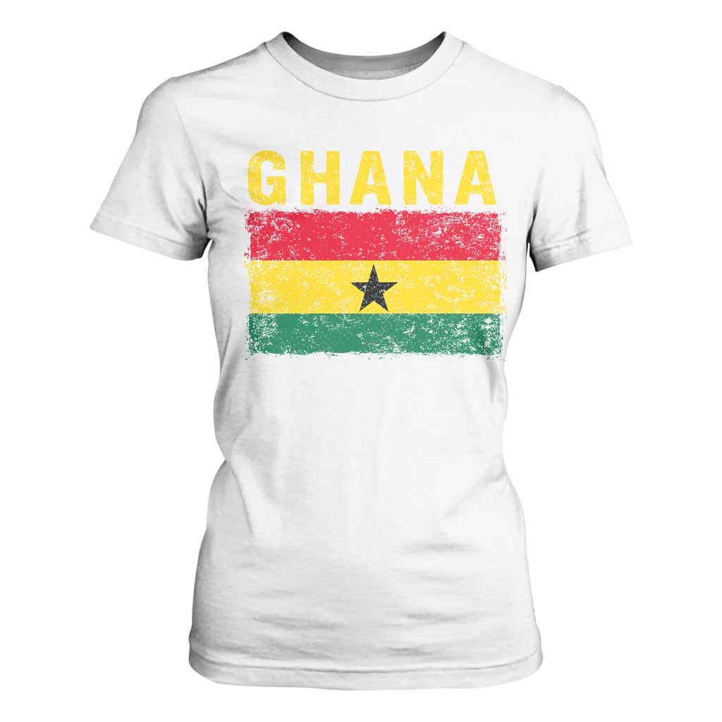 Vintage Ghana Flag Distressed Design T Shirt For Women Proud Ghanaian Heritage African Pride
