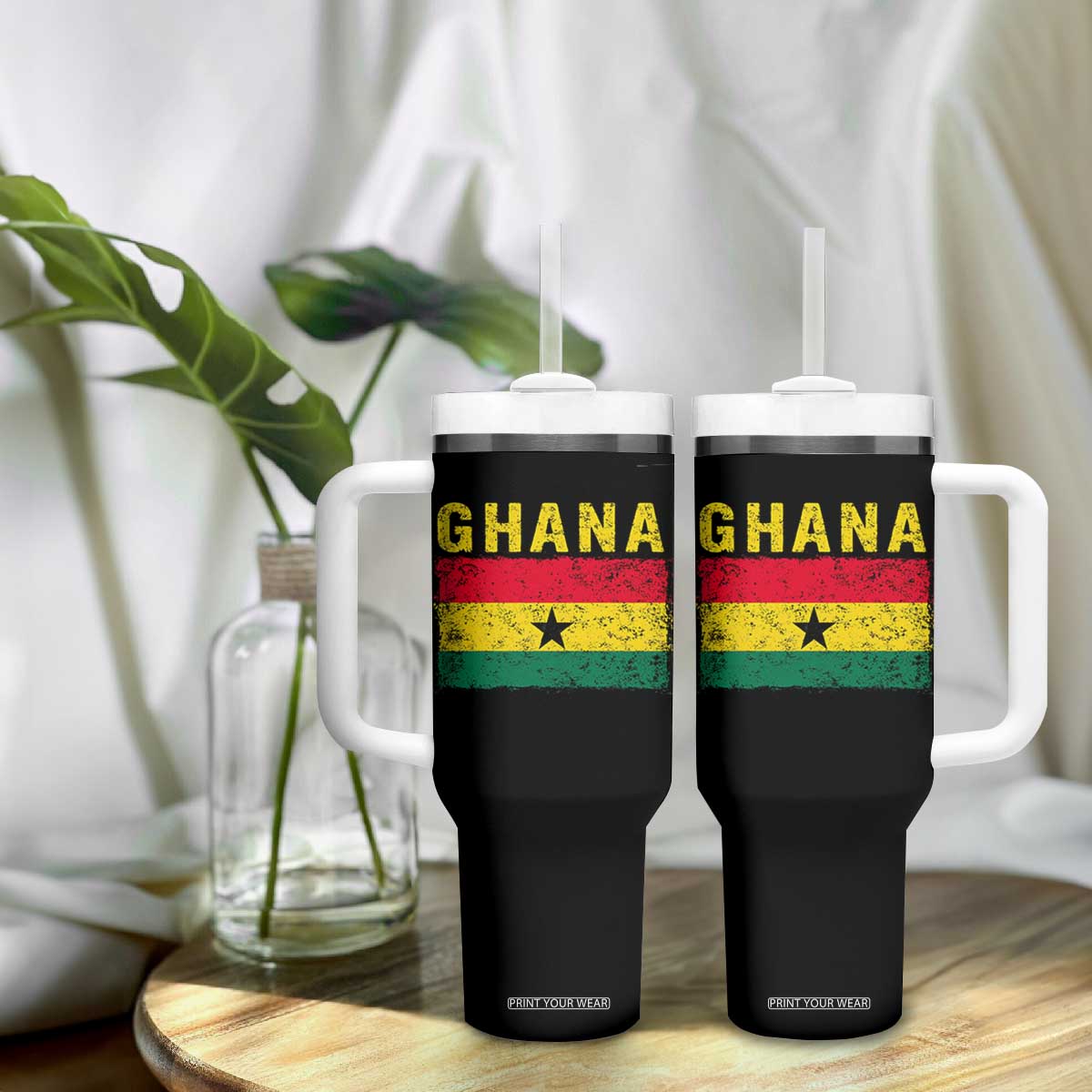 Vintage Ghana Flag Distressed Design Tumbler With Handle Proud Ghanaian Heritage African Pride
