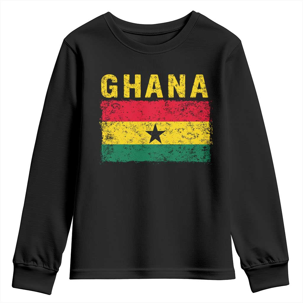 Vintage Ghana Flag Distressed Design Youth Sweatshirt Proud Ghanaian Heritage African Pride TS10 Black Print Your Wear
