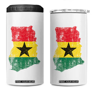 Vintage Ghana Map Flag 4 in 1 Can Cooler Tumbler Distressed Proud Ghanaian Heritage African Pride