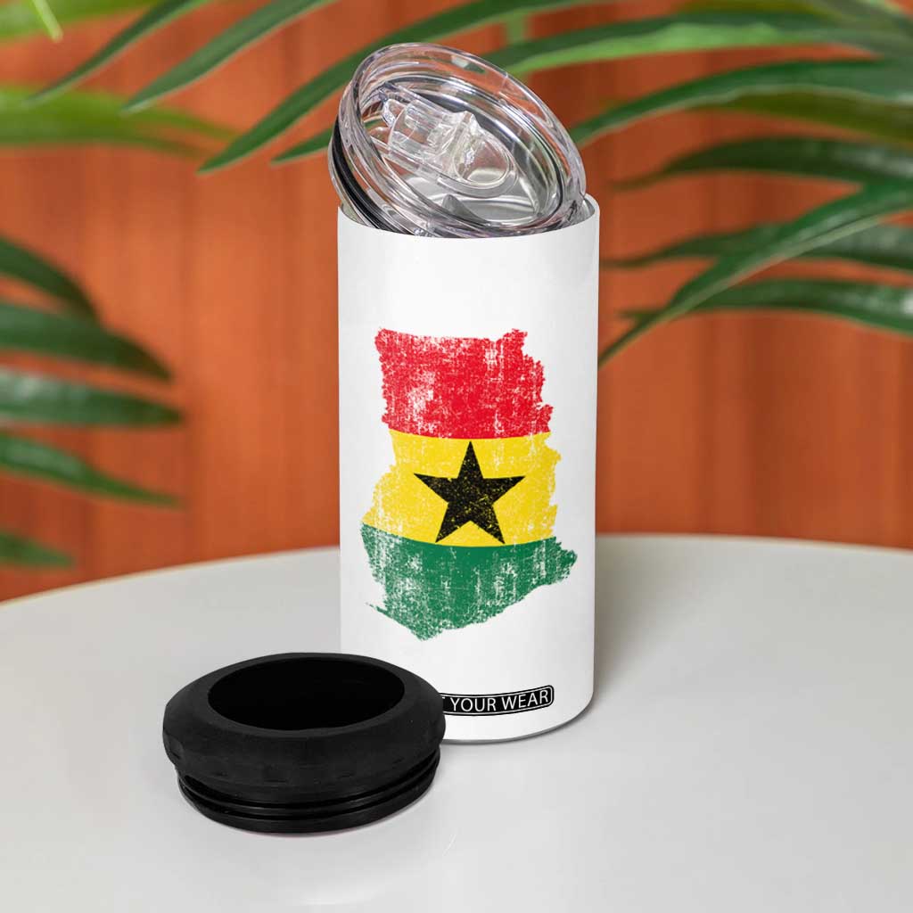 Vintage Ghana Map Flag 4 in 1 Can Cooler Tumbler Distressed Proud Ghanaian Heritage African Pride