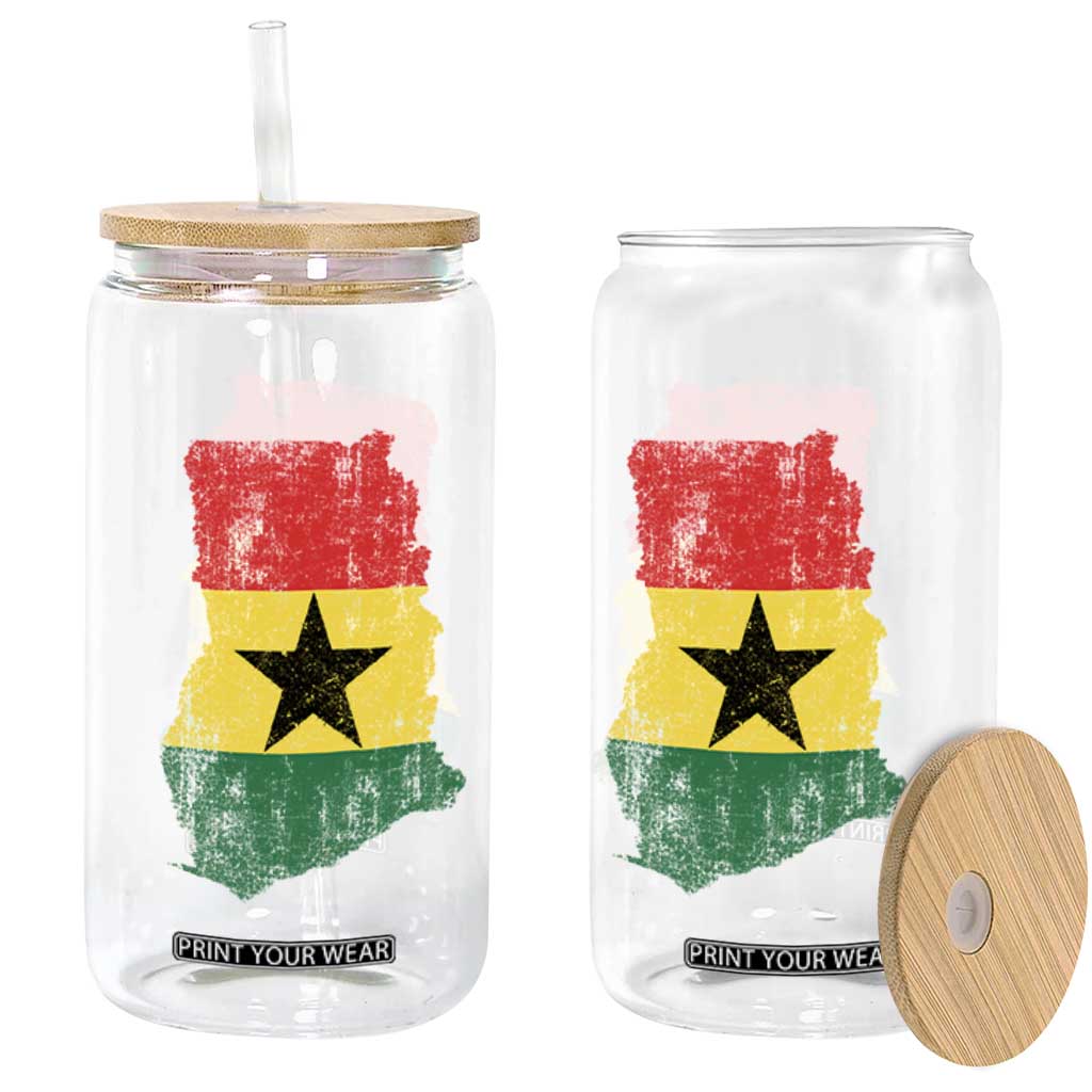 Vintage Ghana Map Flag Glass Can Distressed Proud Ghanaian Heritage African Pride
