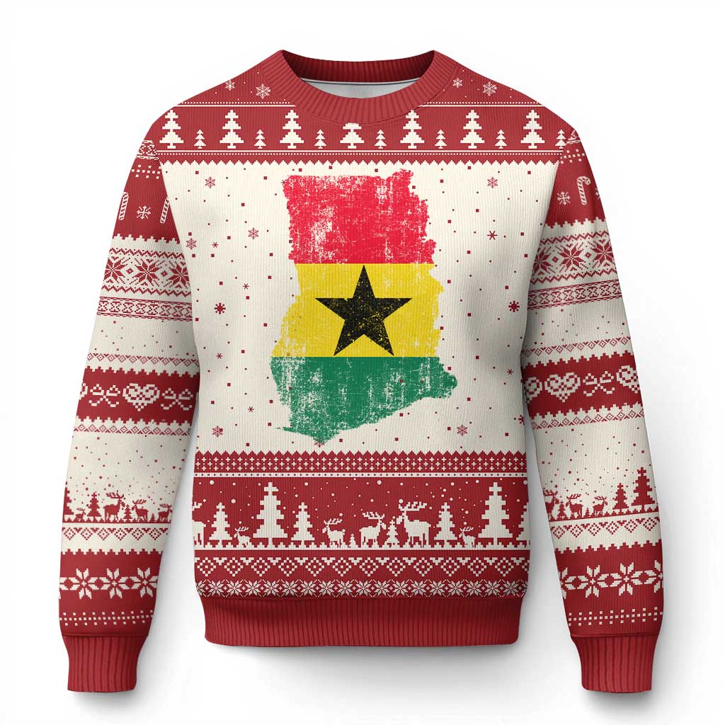 Vintage Ghana Map Flag Ugly Christmas Sweater Distressed Proud Ghanaian Heritage African Pride