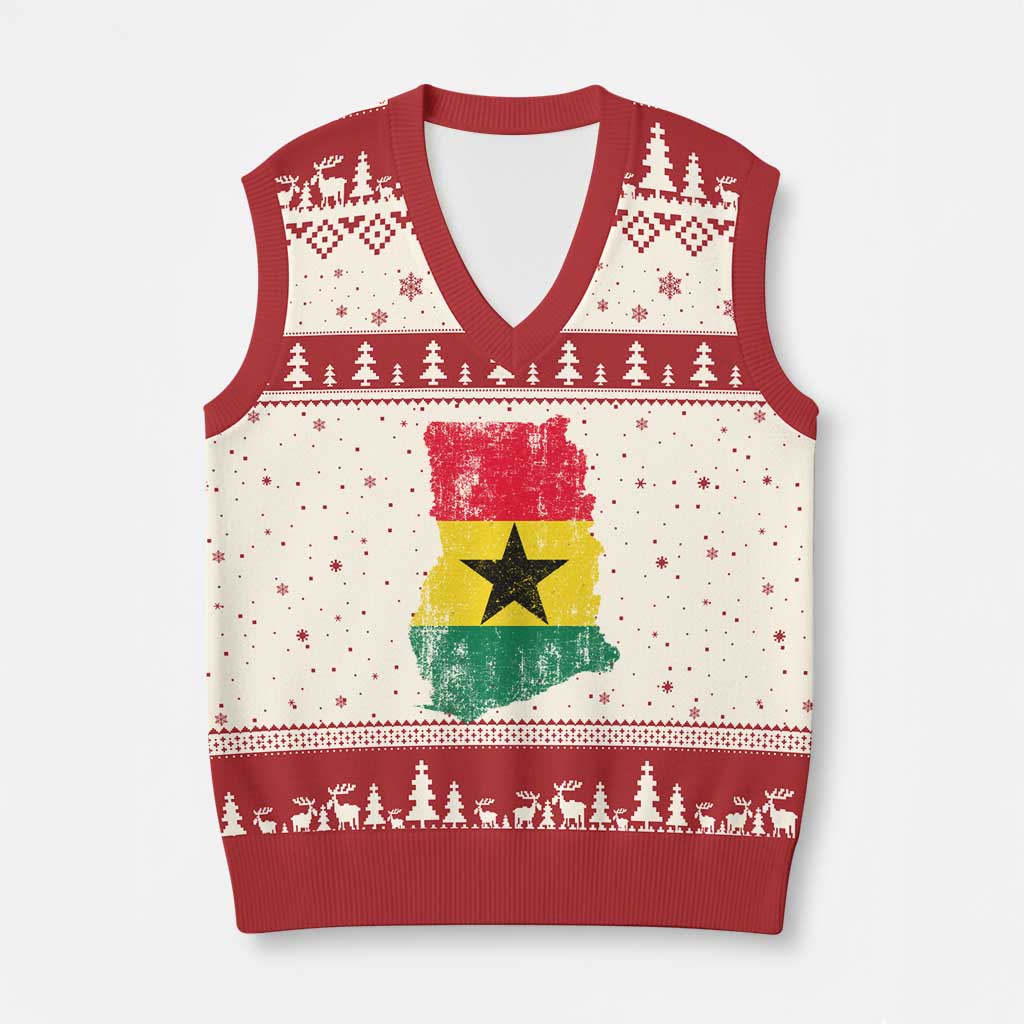 Vintage Ghana Map Flag V-Neck Knit Sweater Vest Distressed Proud Ghanaian Heritage African Pride TS10 Beige Red Print Your Wear