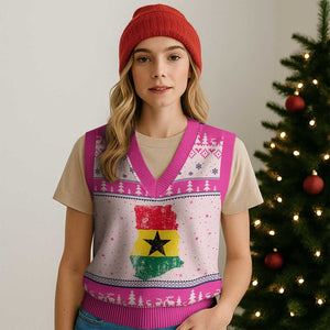 Vintage Ghana Map Flag V-Neck Knit Sweater Vest Distressed Proud Ghanaian Heritage African Pride