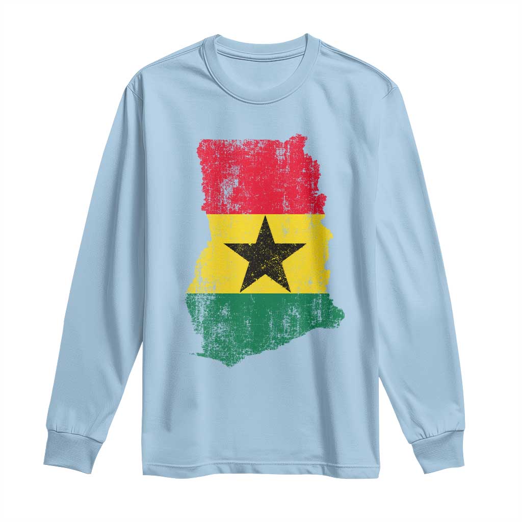 Vintage Ghana Map Flag Long Sleeve Shirt Distressed Proud Ghanaian Heritage African Pride