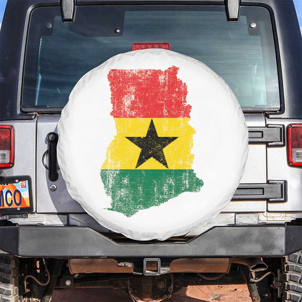 Vintage Ghana Map Flag Spare Tire Cover Distressed Proud Ghanaian Heritage African Pride TS10 No hole White Print Your Wear