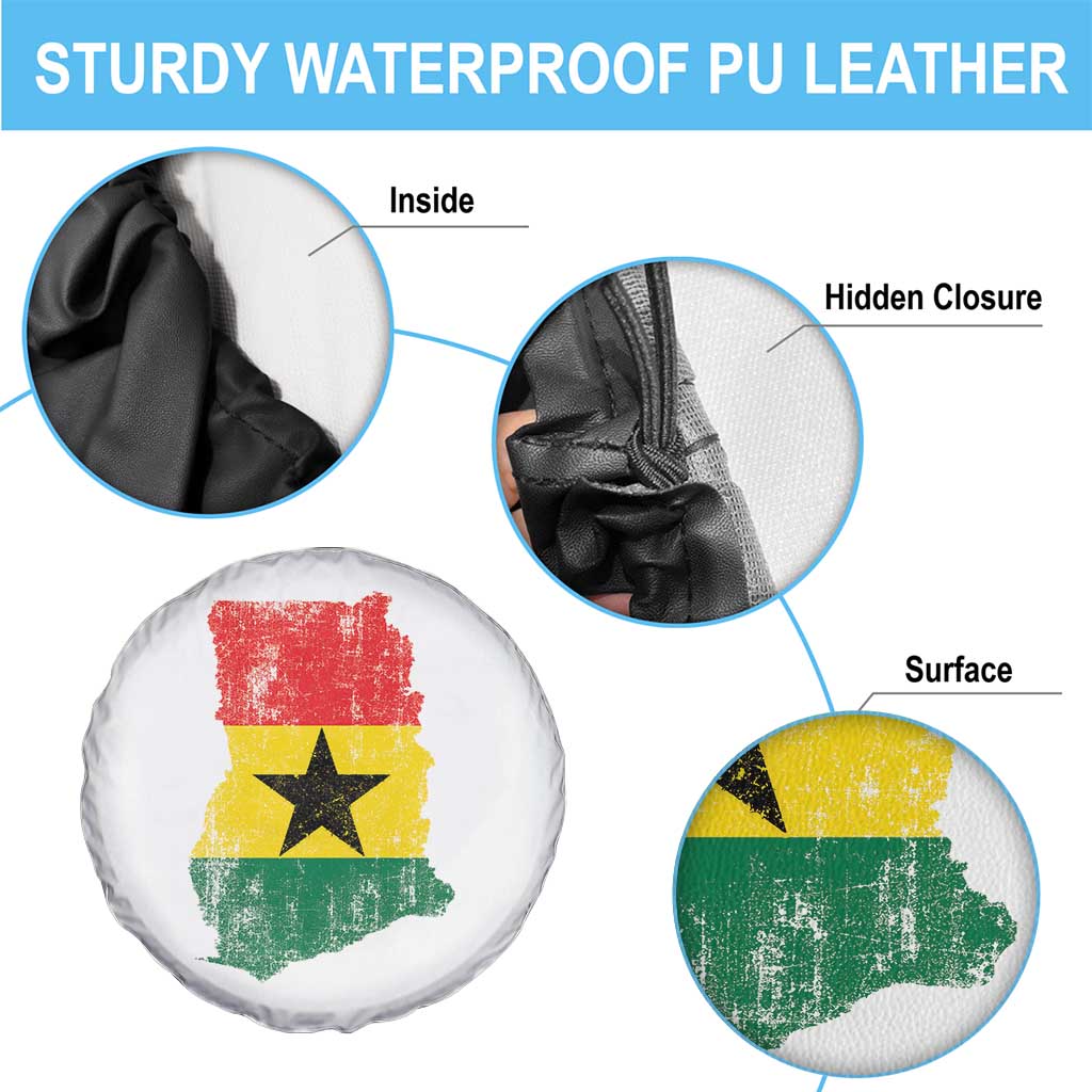 Vintage Ghana Map Flag Spare Tire Cover Distressed Proud Ghanaian Heritage African Pride