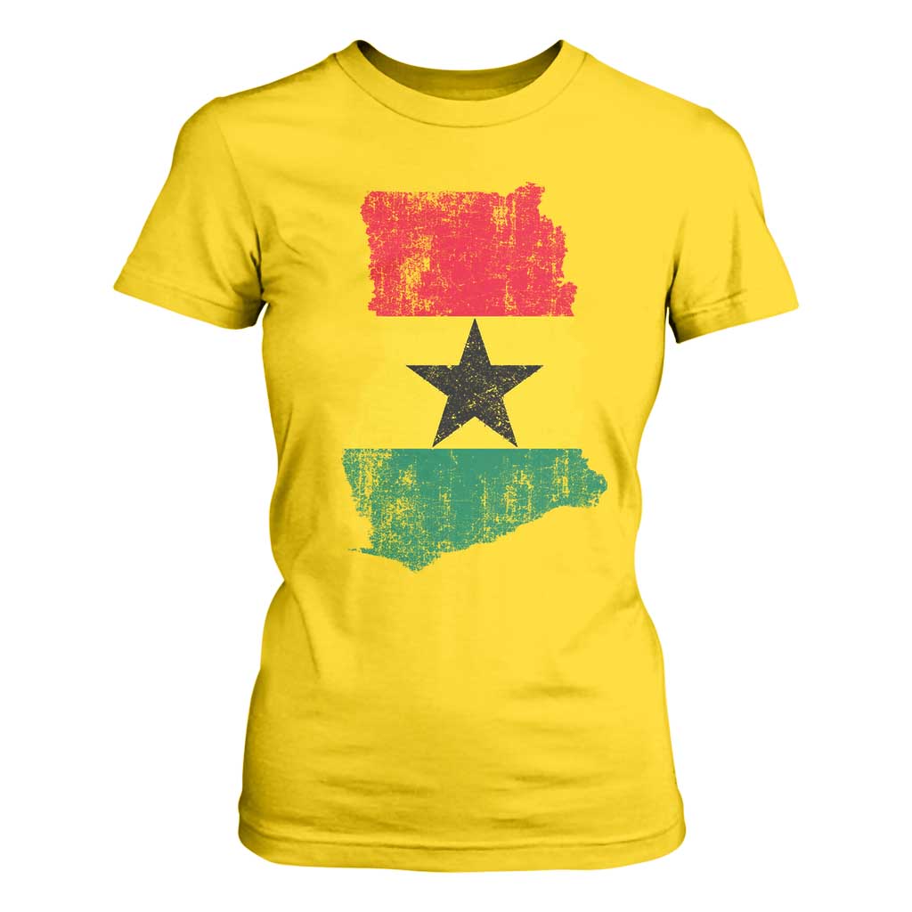 Vintage Ghana Map Flag T Shirt For Women Distressed Proud Ghanaian Heritage African Pride