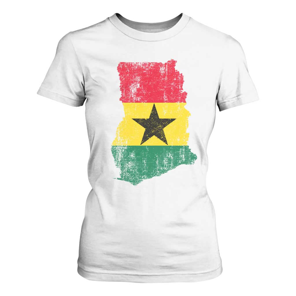 Vintage Ghana Map Flag T Shirt For Women Distressed Proud Ghanaian Heritage African Pride