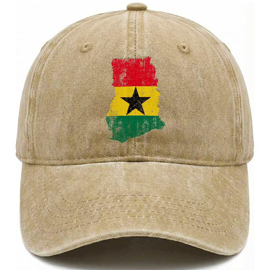 Vintage Ghana Map Flag Washed Cotton Baseball Cap Distressed Proud Ghanaian Heritage African Pride