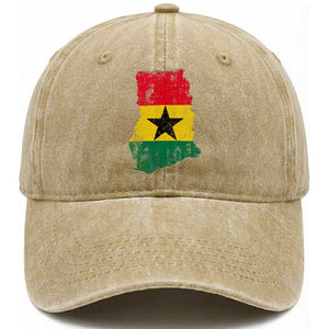 Vintage Ghana Map Flag Washed Cotton Baseball Cap Distressed Proud Ghanaian Heritage African Pride