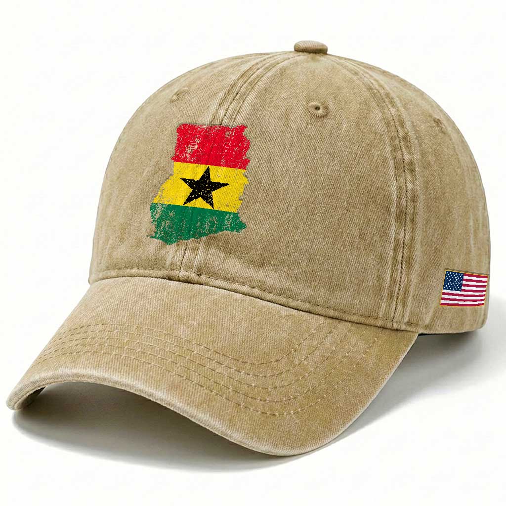 Vintage Ghana Map Flag Washed Cotton Baseball Cap Distressed Proud Ghanaian Heritage African Pride