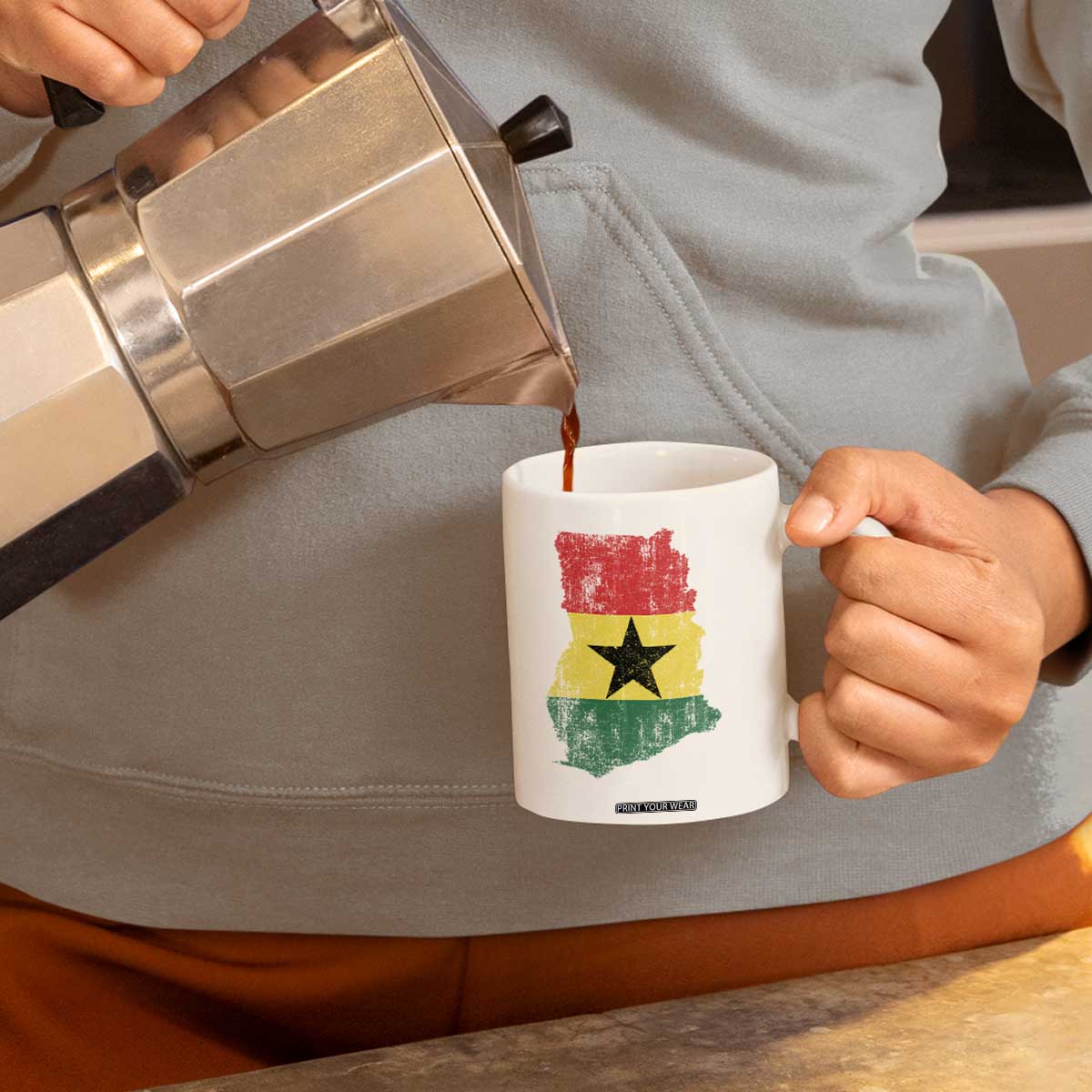 Vintage Ghana Map Flag Coffee Mug Distressed Proud Ghanaian Heritage African Pride