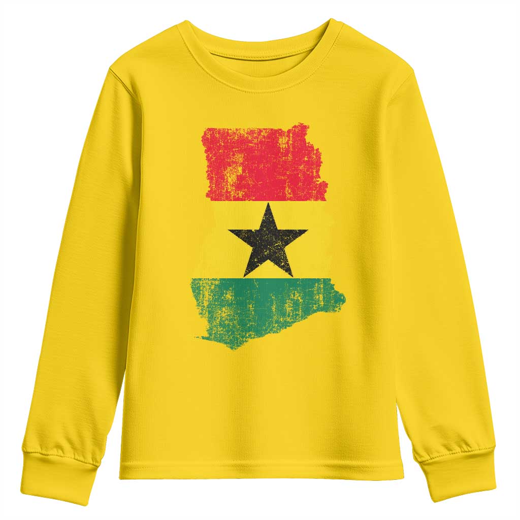 Vintage Ghana Map Flag Youth Sweatshirt Distressed Proud Ghanaian Heritage African Pride