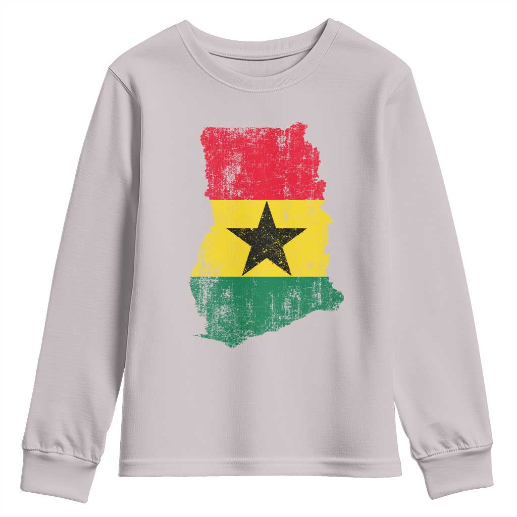 Vintage Ghana Map Flag Youth Sweatshirt Distressed Proud Ghanaian Heritage African Pride