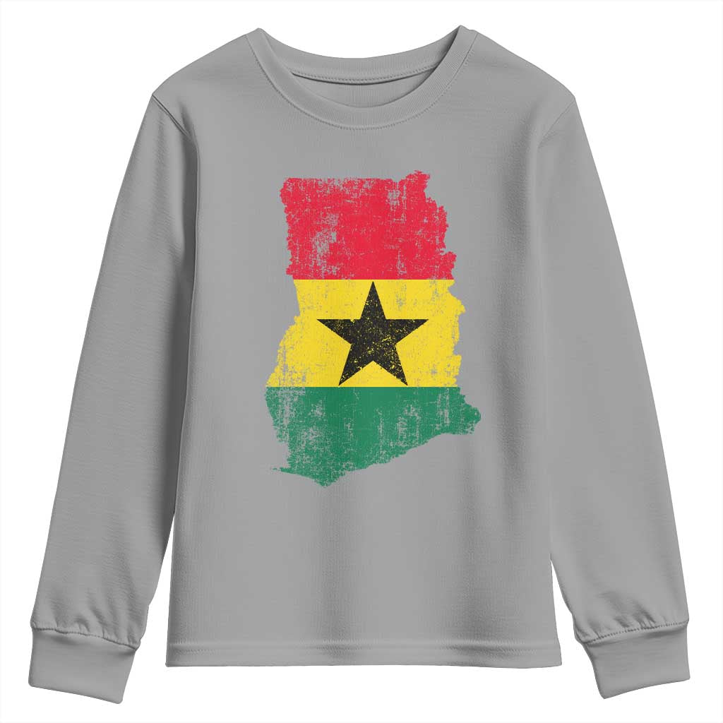 Vintage Ghana Map Flag Youth Sweatshirt Distressed Proud Ghanaian Heritage African Pride