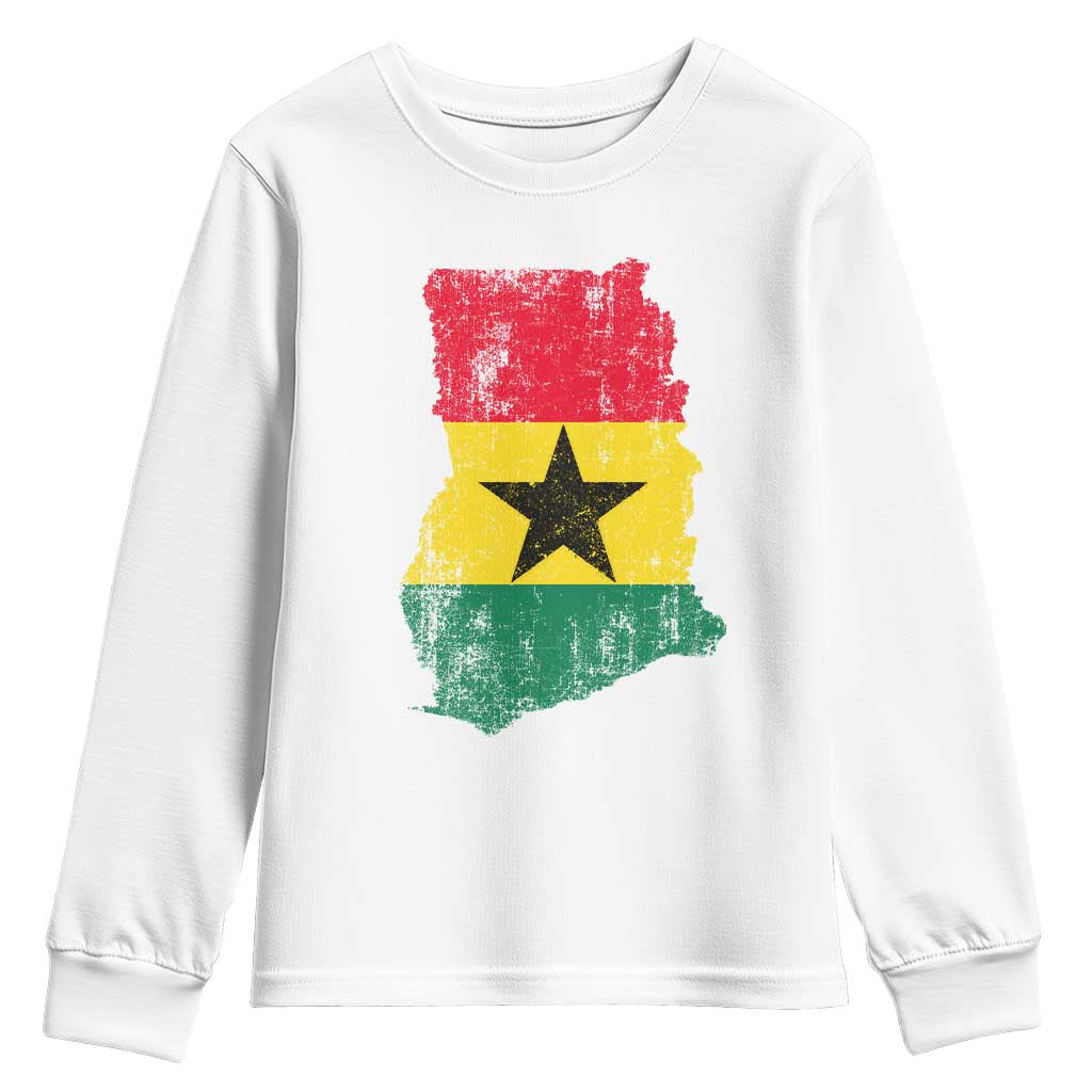 Vintage Ghana Map Flag Youth Sweatshirt Distressed Proud Ghanaian Heritage African Pride TS10 White Print Your Wear