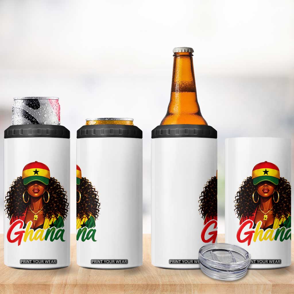 Ghanaian Princess Ghana Flag Melanin 4 in 1 Can Cooler Tumbler Black Girls